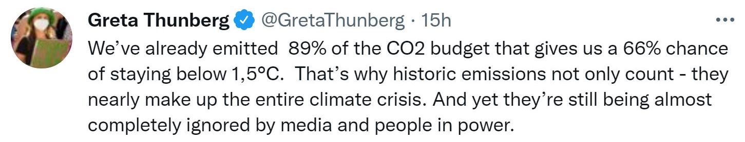 Greta Thunberg tweet on carbon budget